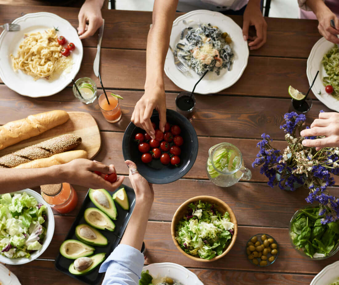 Food arranged on a table